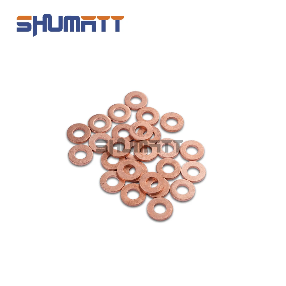 100Pcs China Made New Copper Gasket for Injector Nozzle Size 14*7.22*2mm