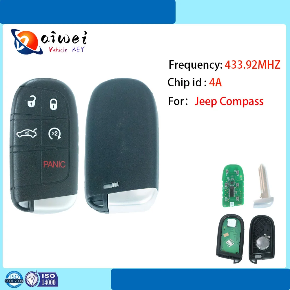 

433.92Mhz 5 button auto accessories smart Car Ke For Chrysler 200,300,Douge ,Douge Challenger Jeep Compass Fccid M3N-40821302