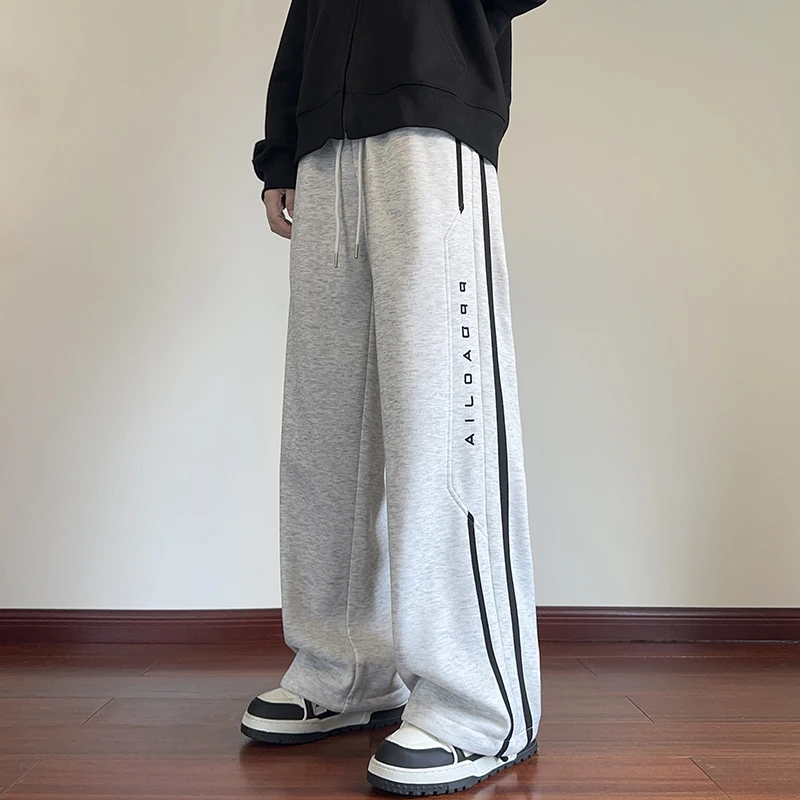 Fashion Sports Pants Japanese Style Spliced Striped Drawstring Tie Leg wide Leg Pants Harajuk Mens Harem Pants