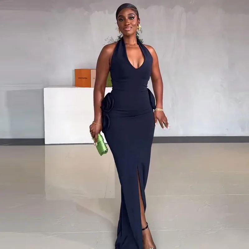 Irmã estrela moda sexy elegante estereoscópico flor dividir vestidos longos atacado boate festa temperamento vestidos de viagem