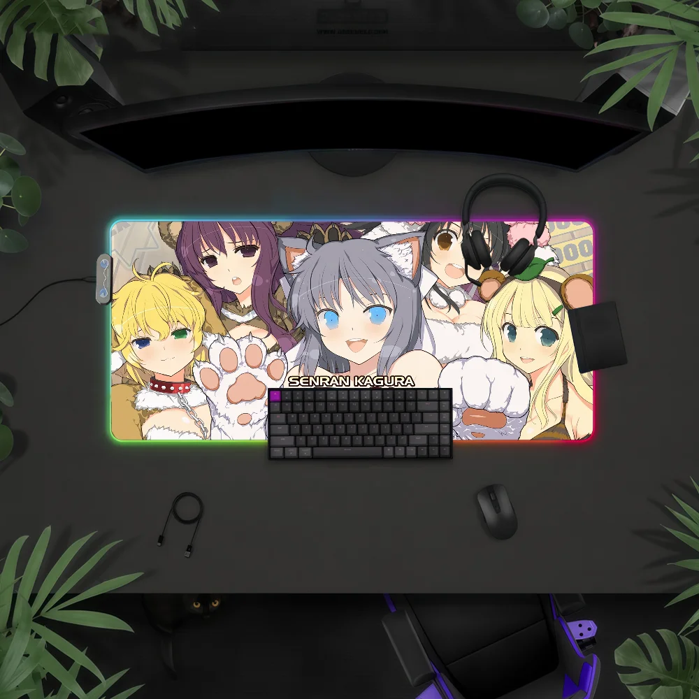 

Игровой коврик для мыши Game S-Senran Kagura Peach Ball с RGB LED подсветкой, красочная игровая клавиатура, нескользящий чехол, водонепроницаемая поверхность для стола