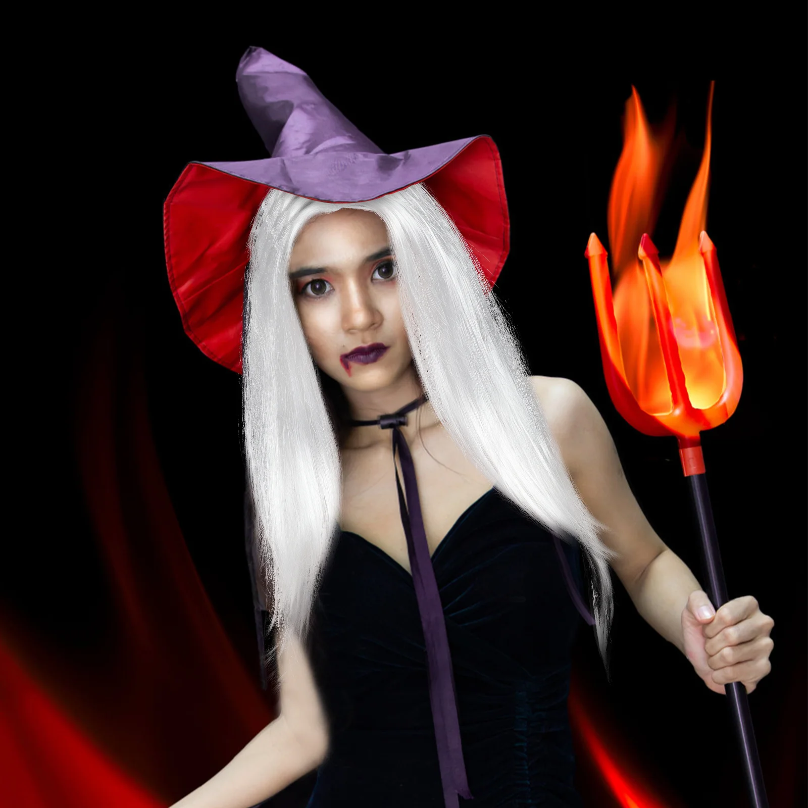 White Yama Ghost Long Synthetic Hair Halloween Cosplay Accessory Masquerade Party Costume Prop For Women Men