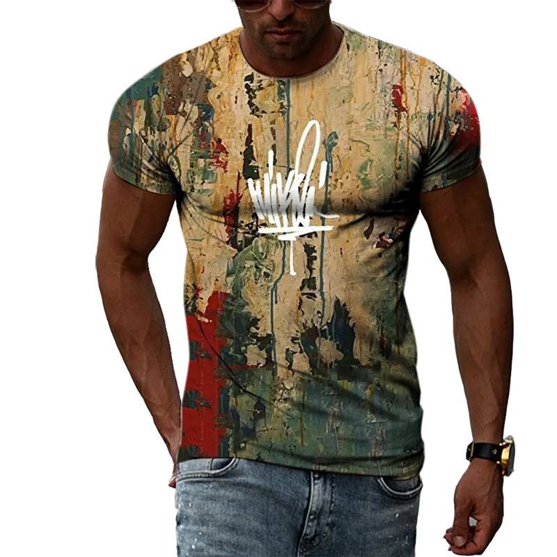 Summer Casual Men\'s T-shirt Creative Graffiti 3D Printing Personality Young Fashion Trend High Street O-neck Short-sleeved Top