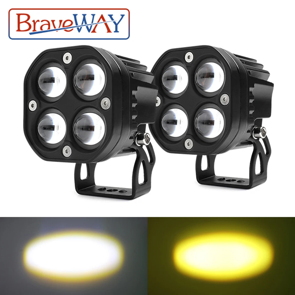 BraveWAY LED Pod Light 3 inch Fog Lights OffRoad Square Windshield Lamp for ATV UTV Truck Hunters Yellow+White Flood Beam 36W