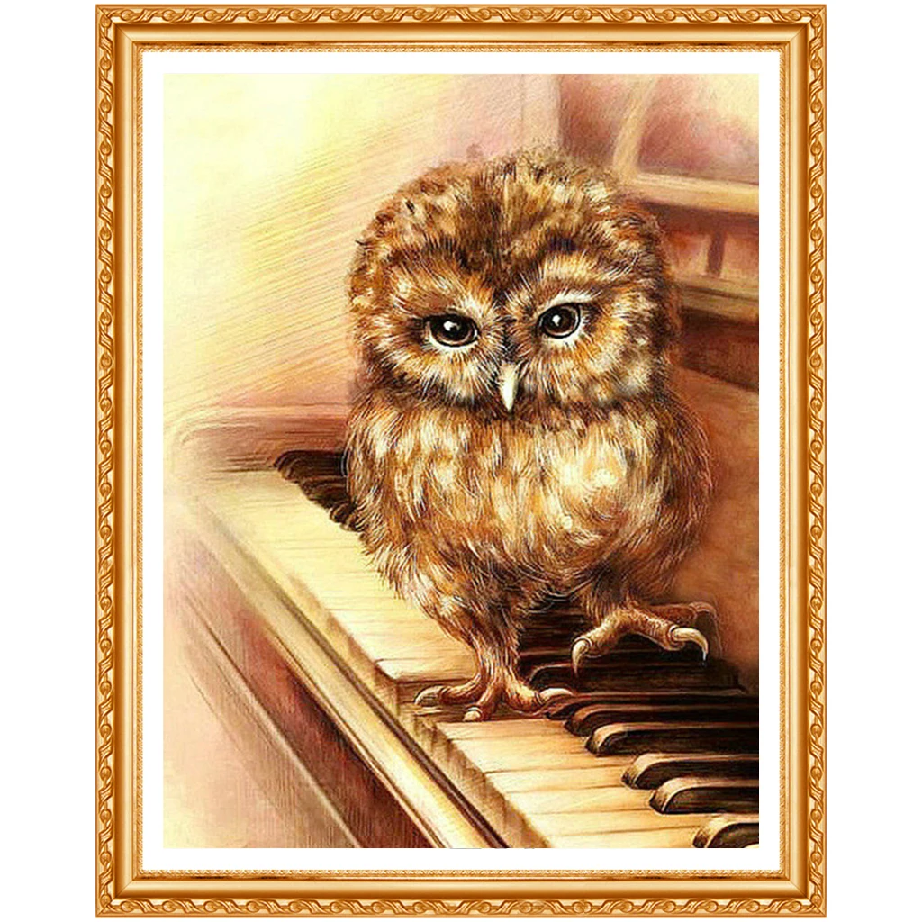 5D DIY diamond embroidery owl on the piano Diamond Painting Cross Stitch Full square / Round Dill Rhinestone  home decoration