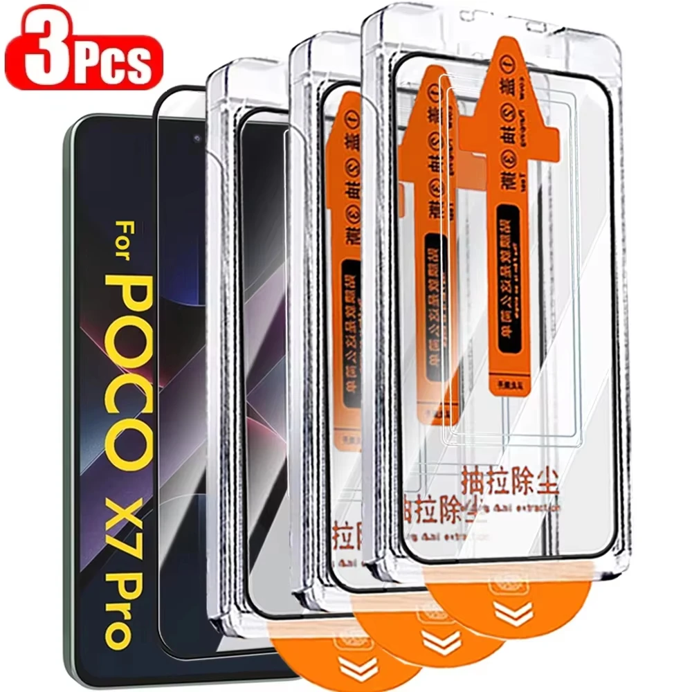 Tempered Glass For Poco X7 Pro F7 M7 X6 X5 X4 X3 F6 F5 M6 M5s C75 C65 Oleophobic Coating Dust Free Installation Screen Protector