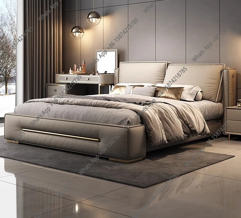 

Роскошная кровать-блок из экокожи с регулировкой и возможностью перемещения, современная простая двуспальная кровать для главной спальни, большая кровать 2х2 метра.