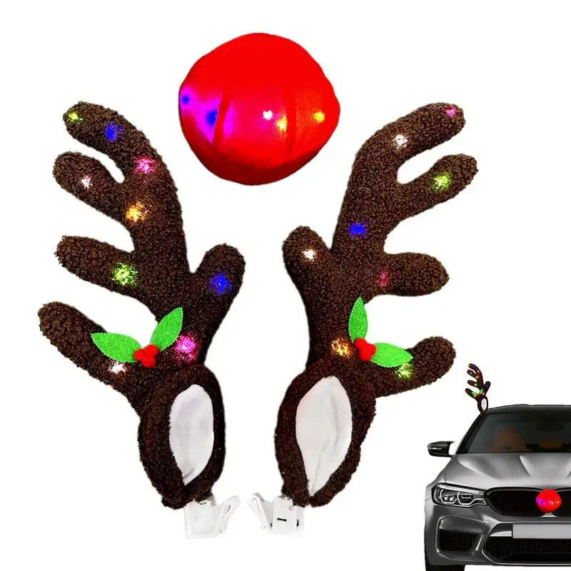 Car Christmas Reindeer Antler Decorations LED Glowing Antlers Cute Vehicle Decorations Car Costume Accessories for Trucks Decor