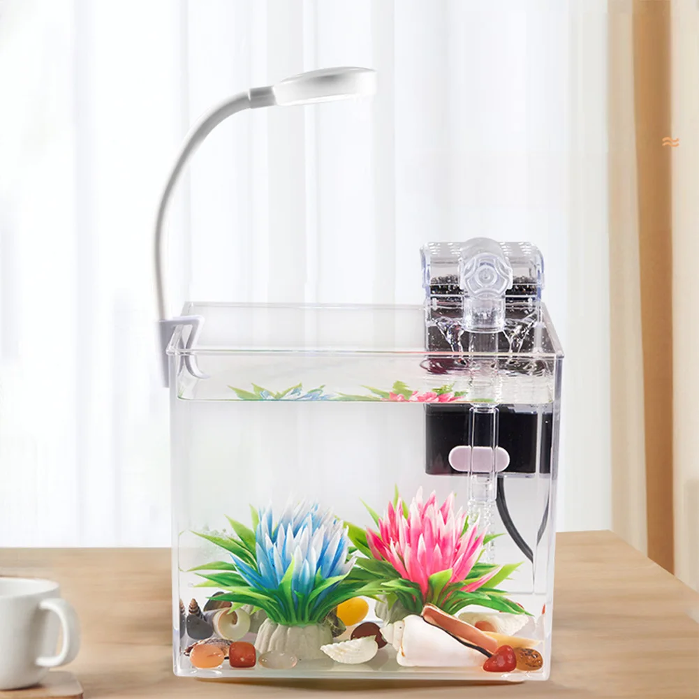 Betta Fish Tank Small Fish Tank With Wall Mounted Filter LED Clamp Light High Transparency Aquarium Starter Kits For Office Livi