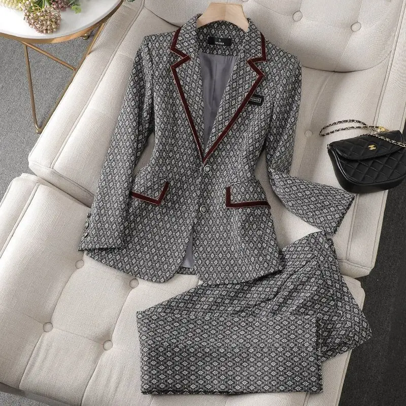 Women\'s Fashion Casual Blazer Set Korean Elegant Spring and Autumn Temperament Suit Coat Trousers Two-piece Ladies Pants Suits