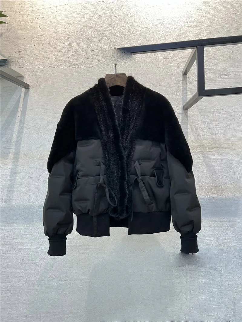 2025 Women's Clothing Elegant short slim fit mink braided collar down jacketAutumn Winter New 1104