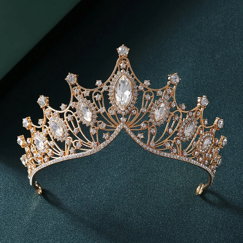 Bridal Crown Golden Wedding Hair Accessories Crystal Rhinestone Bride Wedding Tiaras and Crowns Headpiece Diadema Hair Ornament image 3