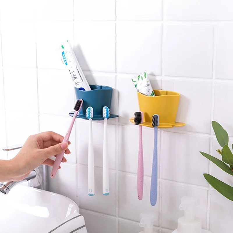 Plastic Toothbrush Holder Toothpaste Storage Rack Shaver Tooth Brush Dispenser Bathroom Organizer Accessories Set Tools