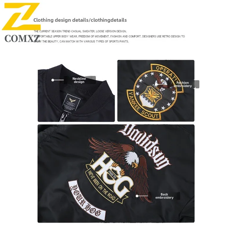 COMXZ Uomo MA1 Bomber Giacca a vento Primavera Autunno Stile americano Ricamo Aquila Cappotto da baseball Abbigliamento da lavoro militare Capispalla vintage