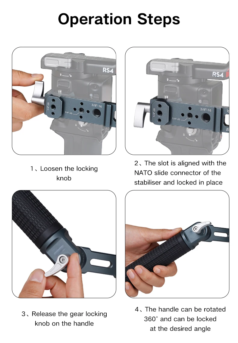 Universalgelenk-Sling-Griff mit NATO-Klemme, Kaltschuhhalterung für DJI RSC2/RS3/RS3 Mini/RS3 PRO/RS4/RS4 PRO Handstabilisator – Detail 12