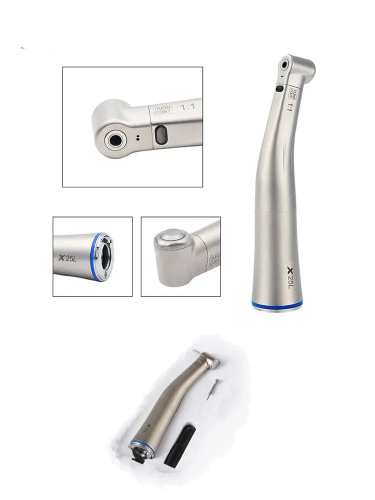 Dental 1:1 Increasing Blue Ring Contra Angle Low Speed Handpiece With Optic Fiber X25L Fit NSK KAVO Electrical Handpiece