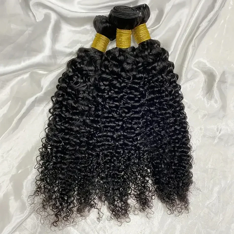 Tissage en Lot Mongol Remy Naturel Crépu et Bouclé, Extensions de Cheveux Humains Bruts, 1 3 4 Paquets