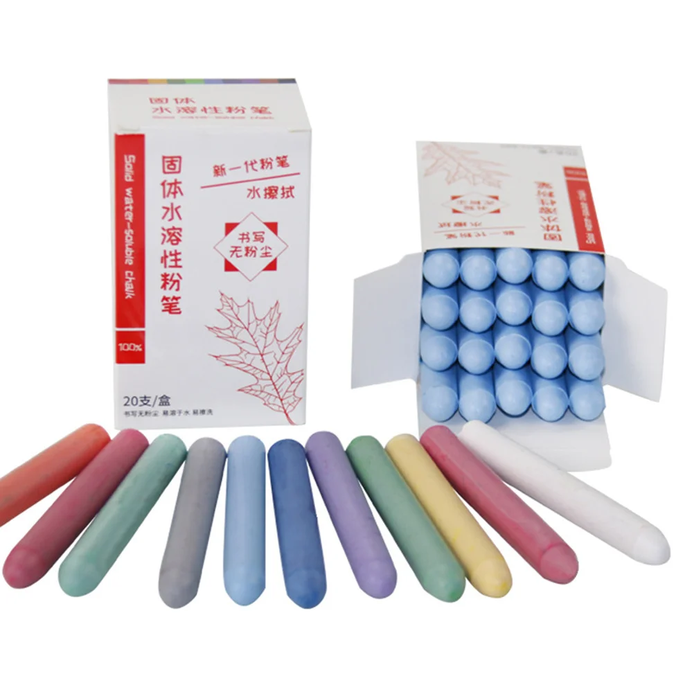 

20Pcs Water Soluble Teaching Chalk Solid Dustless Erasable for Blackboard Wall Drawing Art Kindergarten Use Soluble Chalk