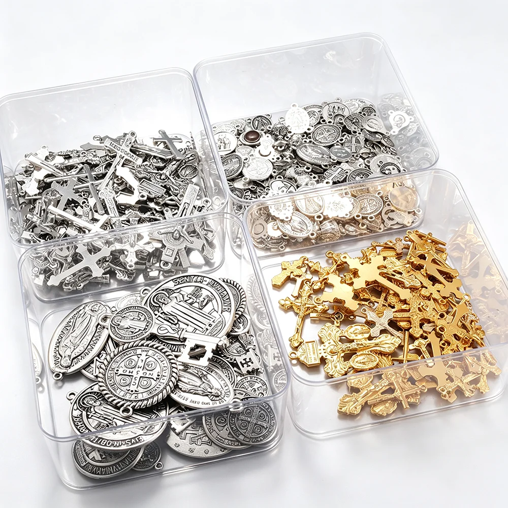 50Pcs random mixed sending alloy 3-way connector pendant ,cross charms pendant prayer bead pendant, metal jewelry accessories