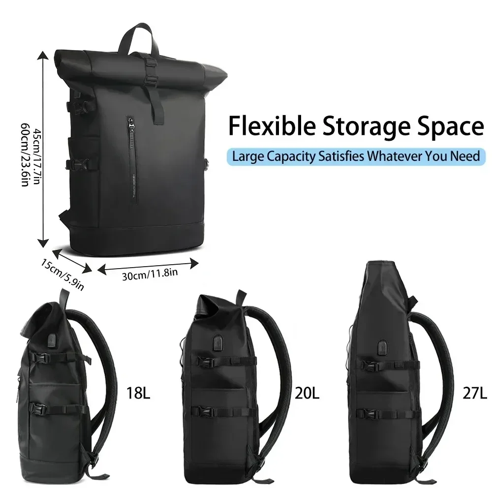 Men's 15.6 Inch Backpack Waterproof Rollup Backpack Women Travel Expandable USB Charging Large Capacity Laptop Bag Mochilas