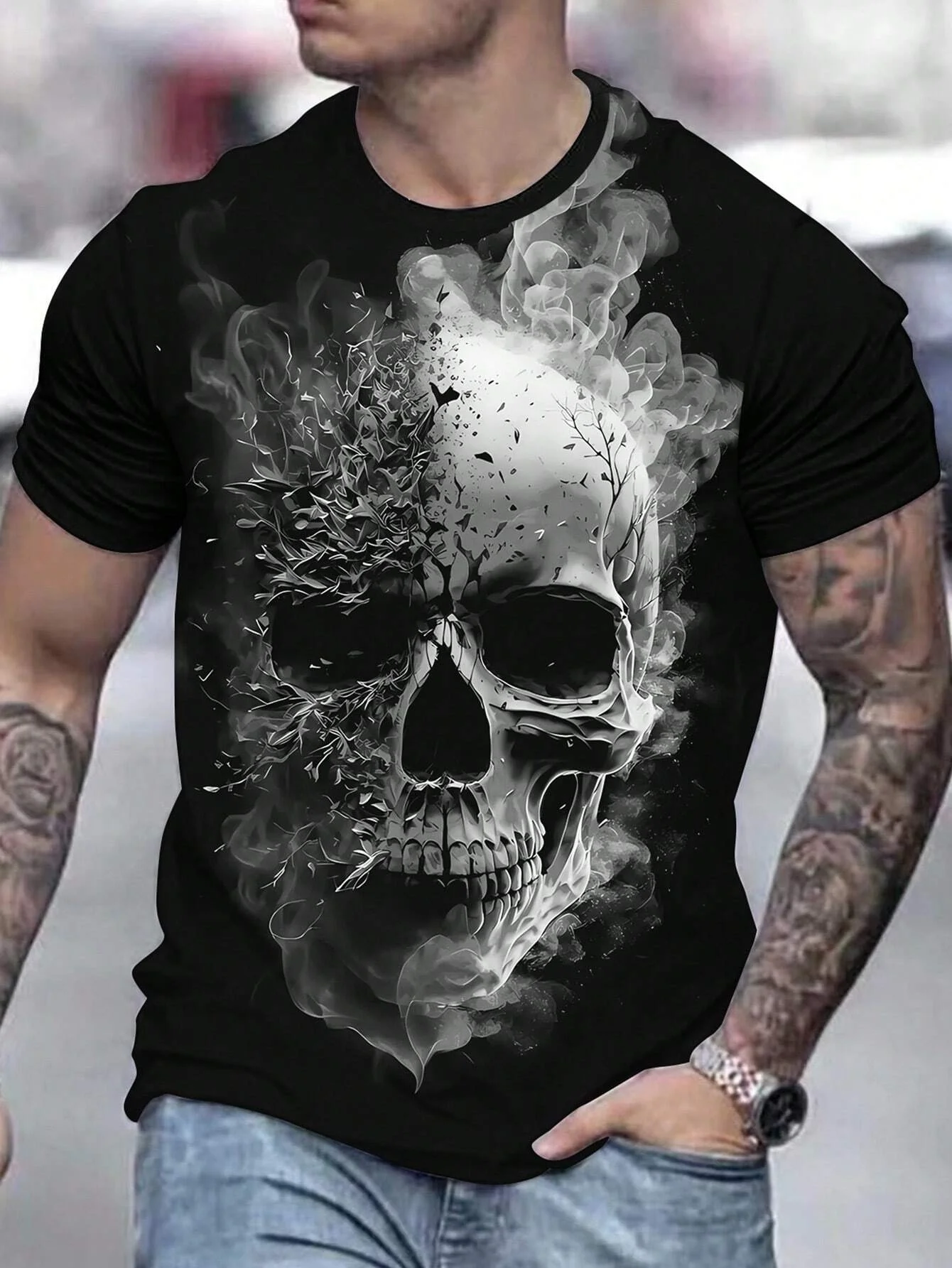 Summer Men\'s Skull Graphics 3D Printed Tshirt Short Sleeved T-Shirt For Men Daily Streetwear Tees Tops Crew Neck Casual T-shirt