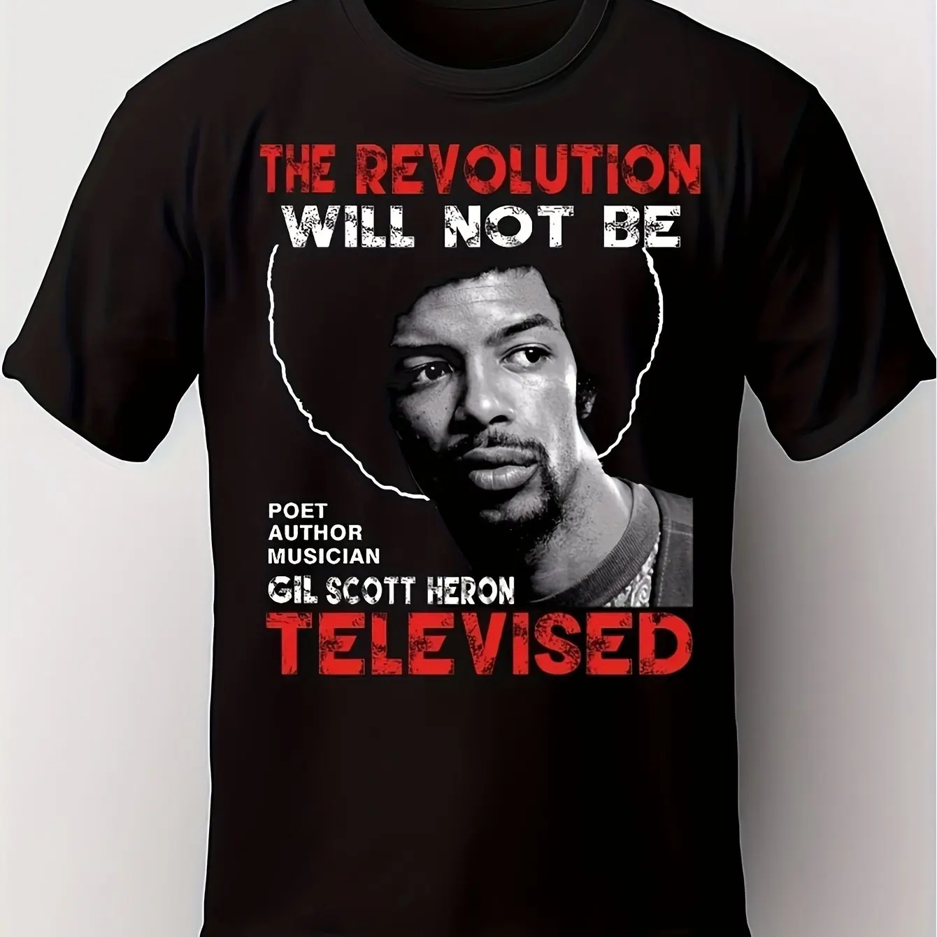 Camiseta Gill-Herrin Malcolm X com estampa gráfica 'Revolution Will Not Be Telecast', camiseta de manga curta Oz, camiseta de música e justiça social