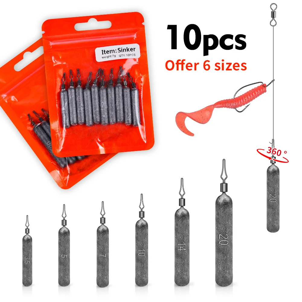 Deepsea 10pcs Fishing Sinkers Drop Shot Weights & Pencil Sinkers Perfect for Fishing 3.5g 5g 7g 10g 14g 20g Fishing Accessories