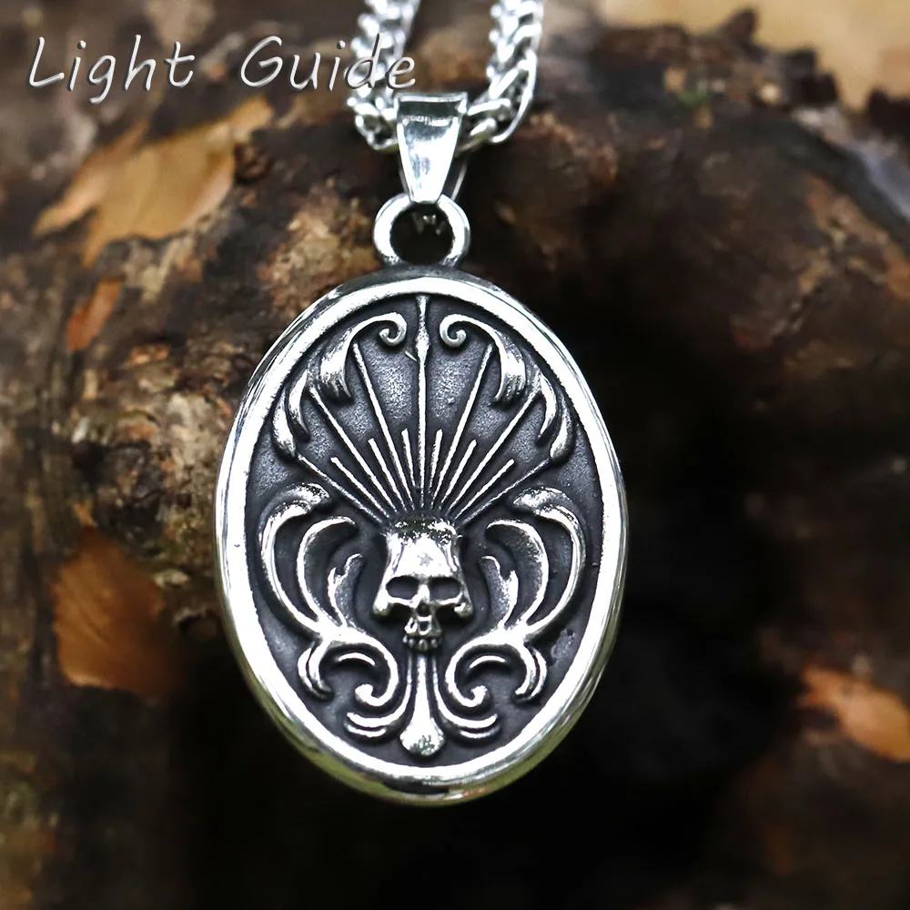 2022 neue Herren 316l Edelstahl Retro Schild Tod Schädel Anhänger feine Details Punk-Stil Kette Halskette Männer Schmuck