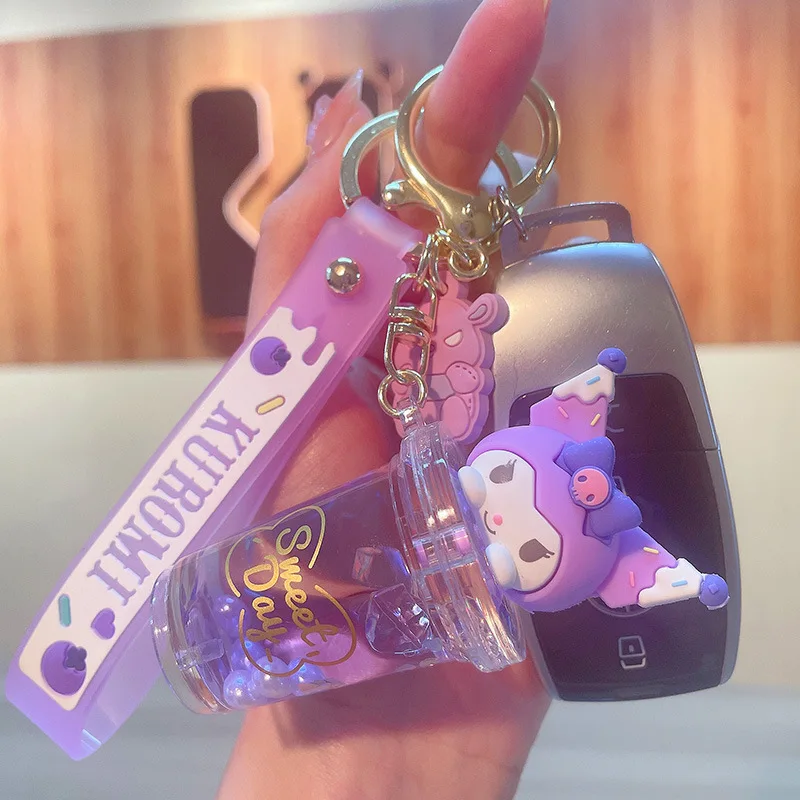 Sanrio Kuromi Melody Quicksand Keychain Cute Milk Tea Cup Shaker Key Ring Kawaii Bag Pendant Accessories for Car Keys Backpack view 3