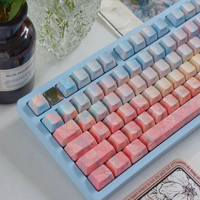 Maorbeng Rose Coast Mechanical Keyboard Keycaps Oem Height 133 Key Side Thermal Sublimation Character Craftsmanship Cute Keycaps