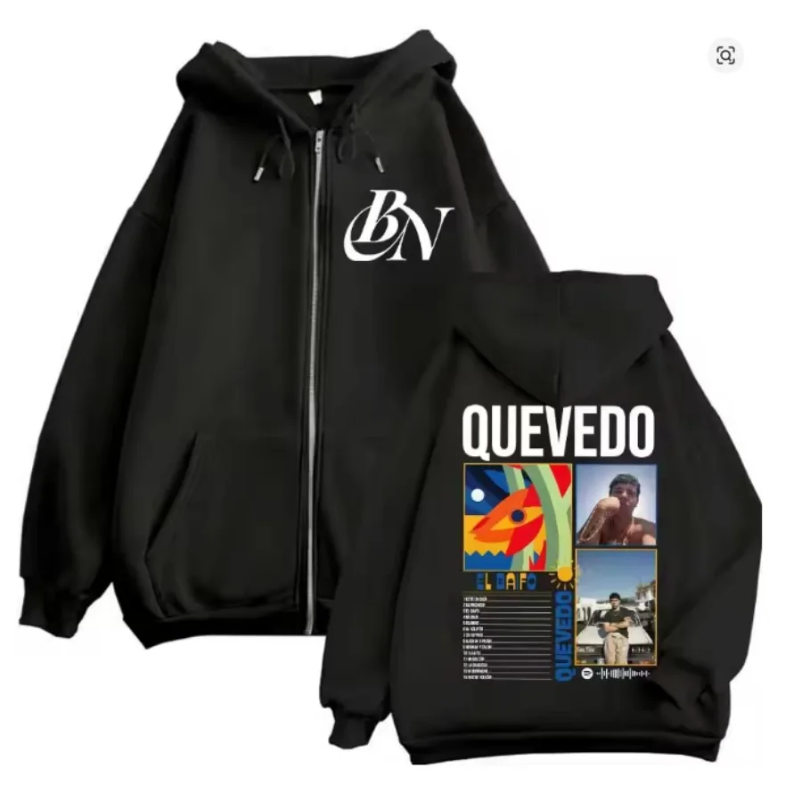 Rapper Quevedo EL BAIFO 2026 Album Zipper Hoodies Men's Harajuku Hip Hop Vintage Jacket Sweatshirts Casual Fleece Zip Up Hoodie
