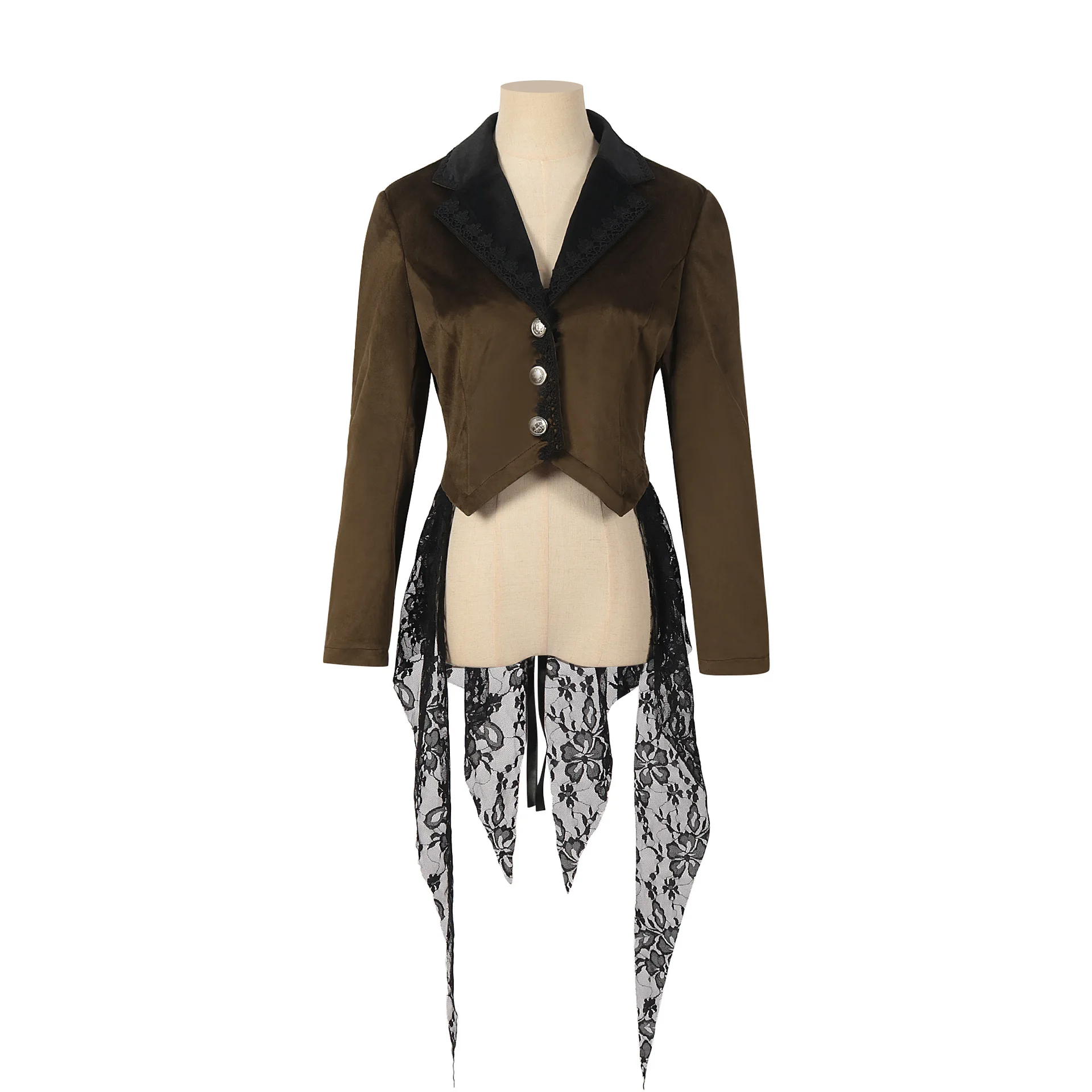 

New European and American Dark-Style Mid-Length Coat - Lace-Trimmed Fitted Court Jacket Gothic Punk Tailcoat
