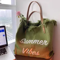 Bolso grande de lona para mujer, bolsa de playa, de compras, de hombro, informal