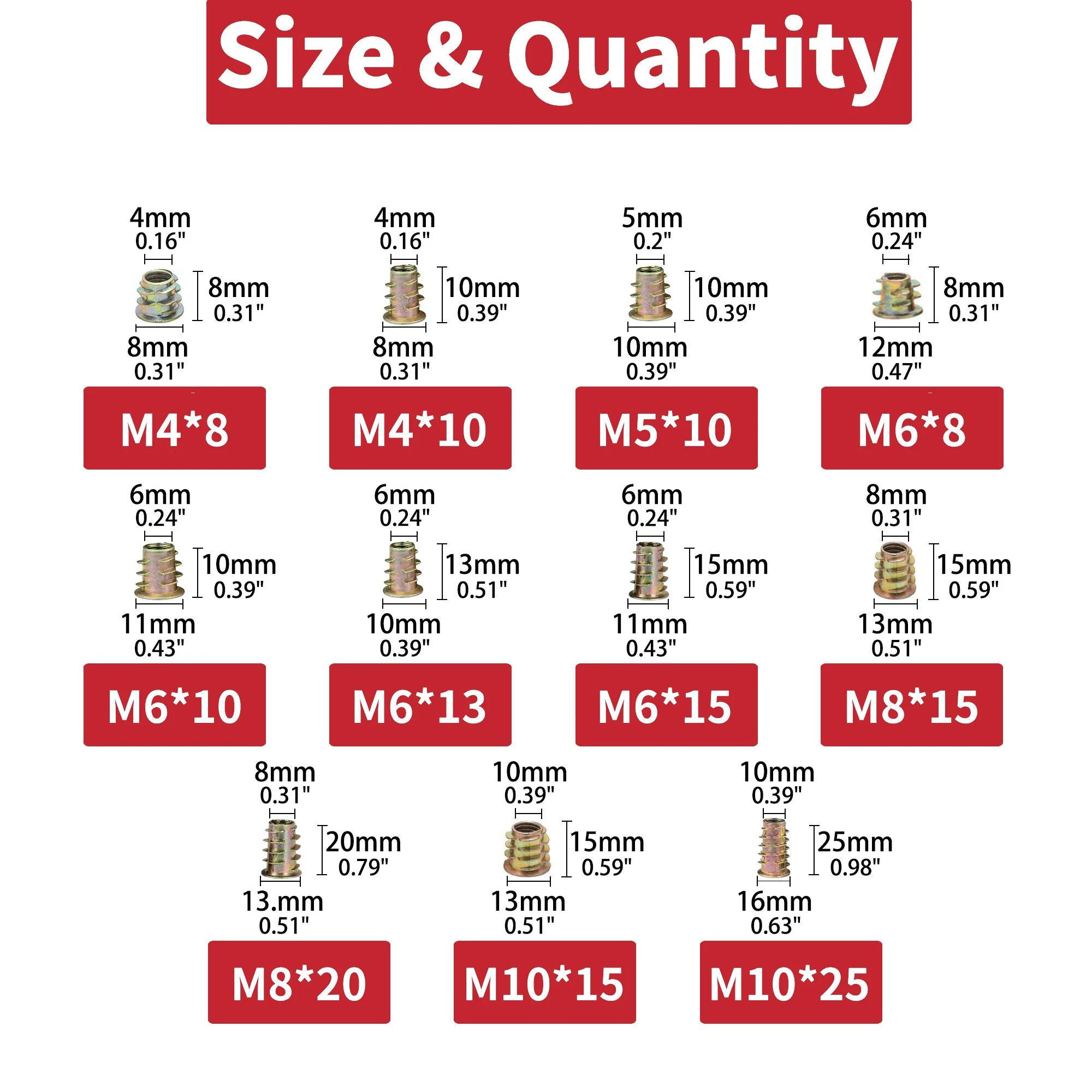 5/10/20/30pcs Furniture Threaded insert Nuts Zinc Alloy M4 M5 M6 M8 M10 Thread Embedded Hex Hexagon Socket Head Wood