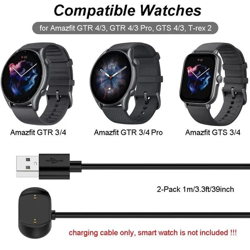 

2 Pack for Amazfit GTR 4/GTR 3/GTS 4/GTS 3/T-Rex 2 USB Smart Watch Charger Replacement Charger Cable Magnetic Charger