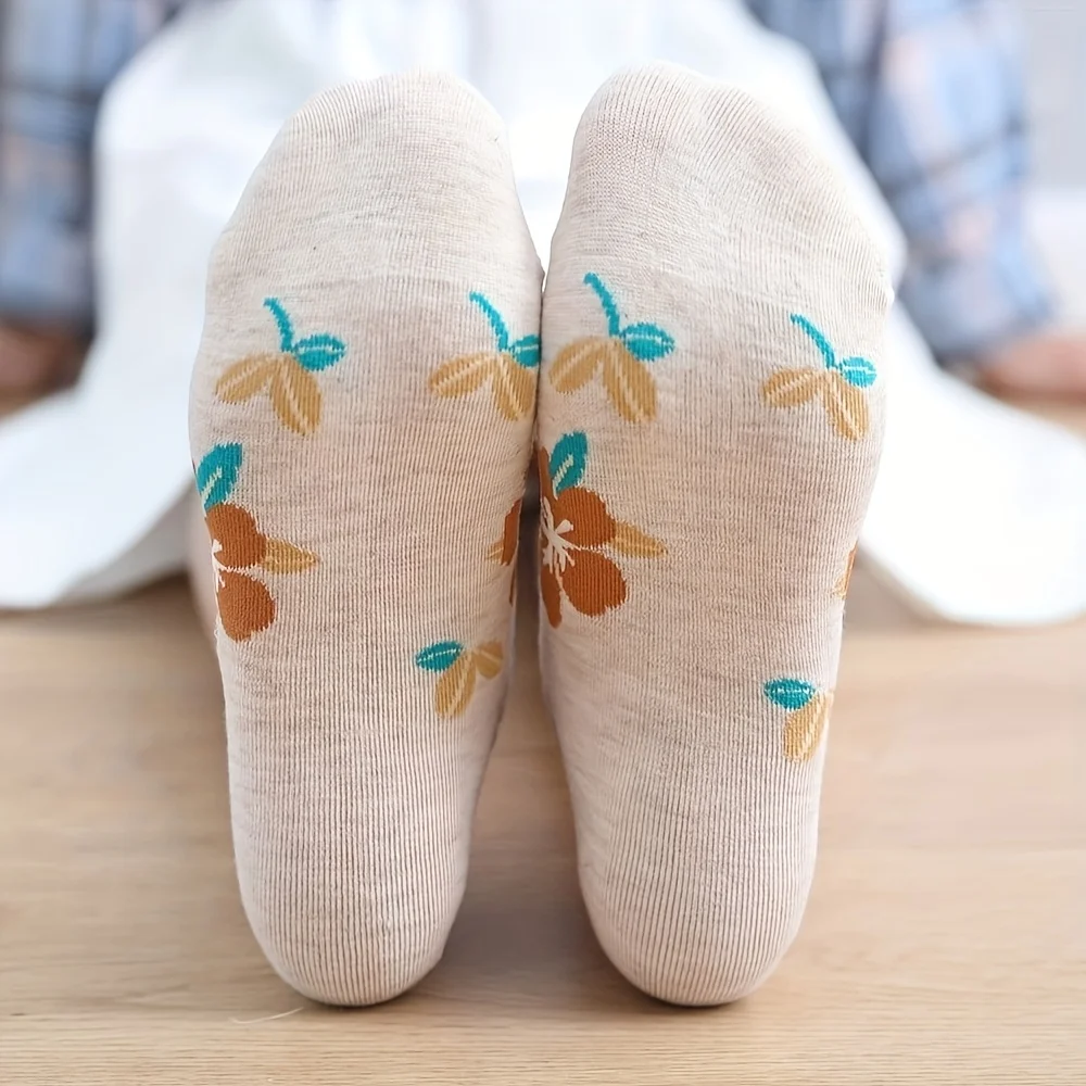 5 Pairs Women's New Floral Print No-Show Socks: Breathable, Moisture-Wicking Low-Cut Socks | /Women's Ankle Socks/Floral Socks/