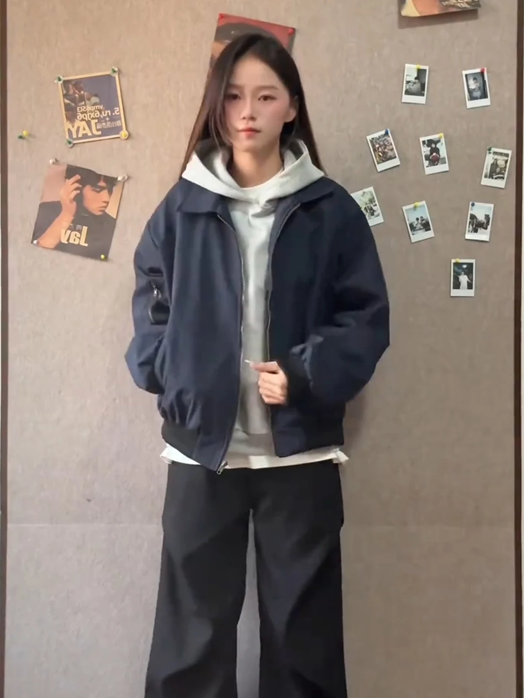 Manteau Ma Pilot Jaet Cleanfit pour femme, coupe ample, style baseball, automne-hiver, bleu, vêtement d'extérieur avec fermeture éclair