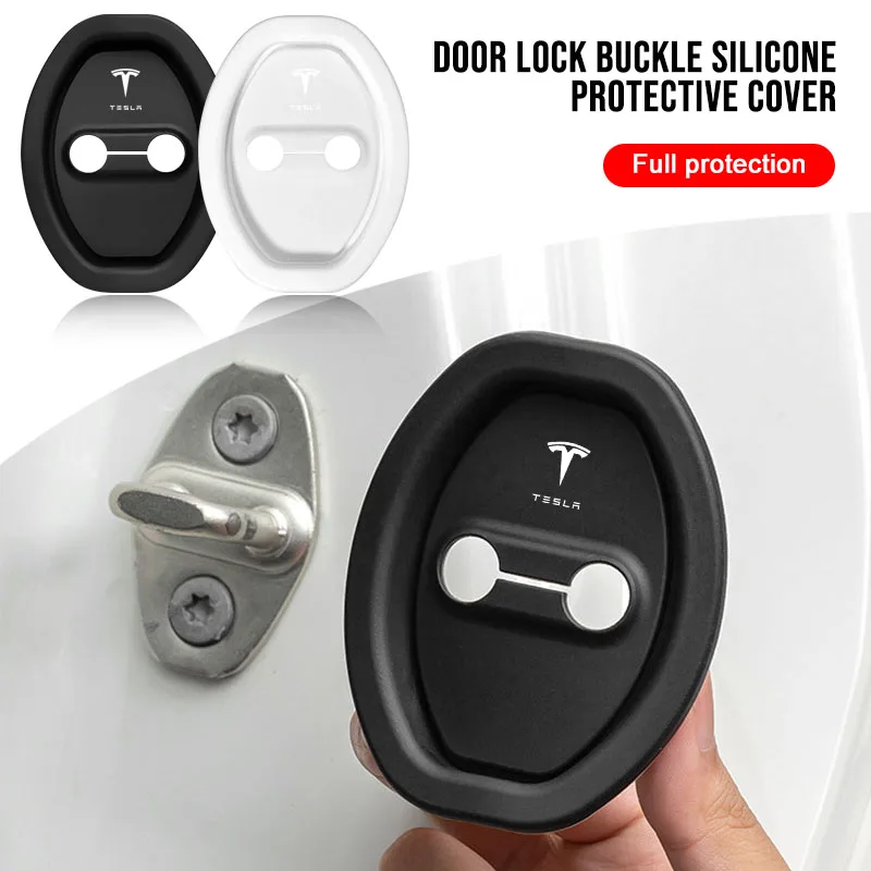 

4Pcs Silicone Anti-collision Car Door Lock Protection Cover Auto Styling for Tesla Model 3 Model Y 2020 Keychain Car Accessories