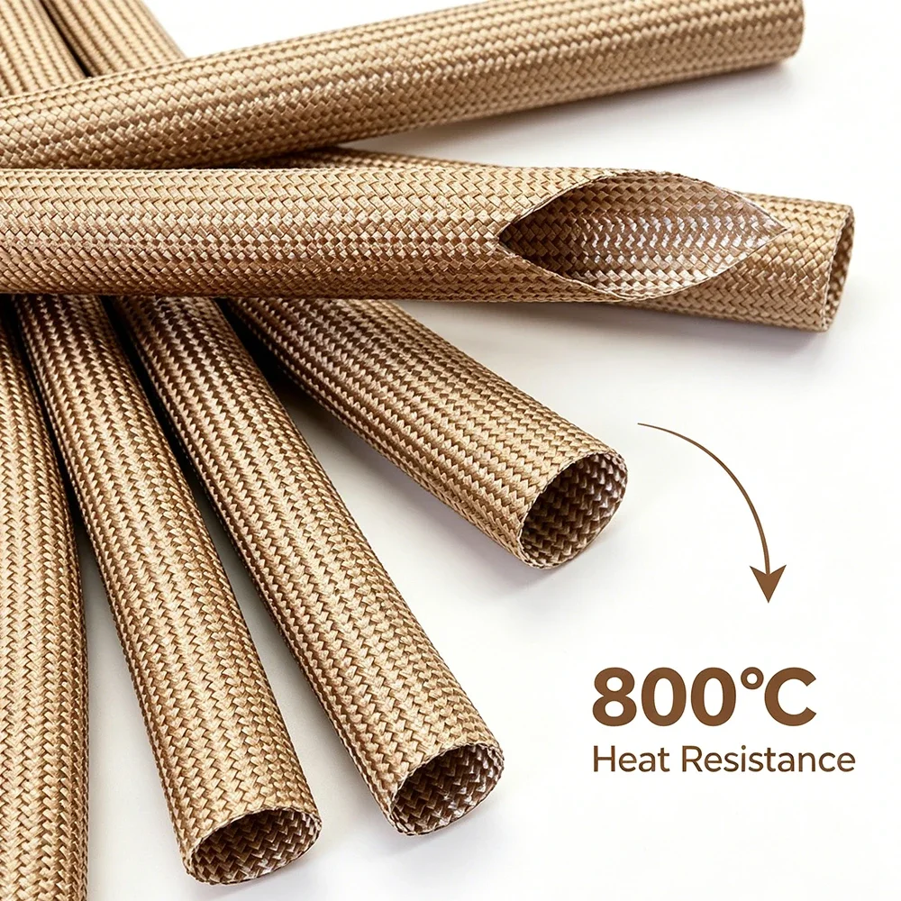 800°C Glasfaser-Kabelummantelung, geflochten, 1–30 mm, alkalifreie Faserhülsen, hochtemperaturbeständige Isolierhülsen für Kabel – Detail 4