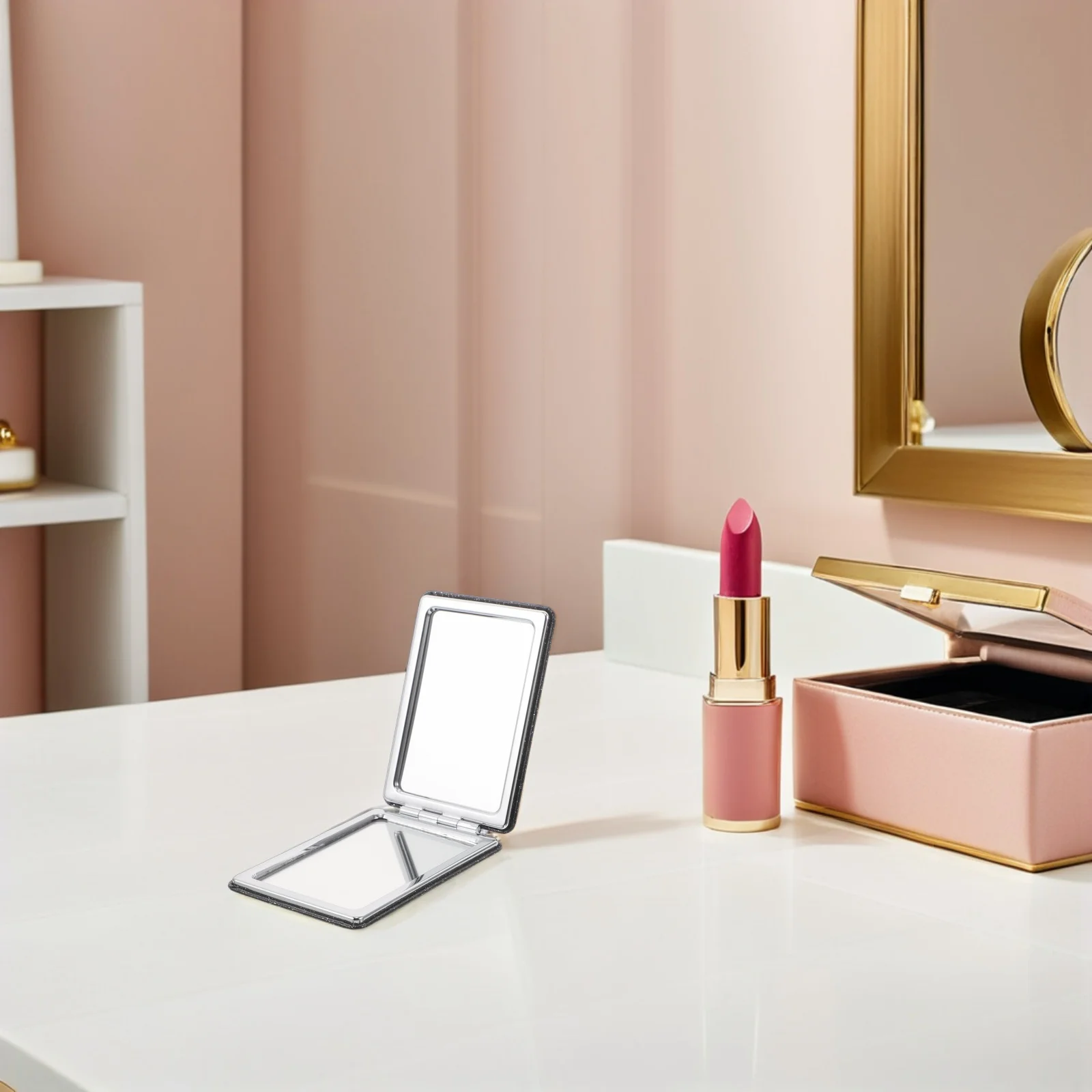 

4Pcs Folding Black Compact Travel Makeup Mirror Double-Sided Magnified Portable Pocket Vanity Mirror for Purse Daily Use