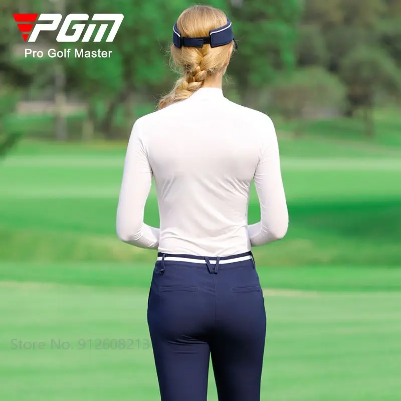 PGM Women Ice Silk Sun Protection Shirts Summer Long-sleeved Golf T-shirt Slim Golf Underwear Cooling Breathable Tops S-XL