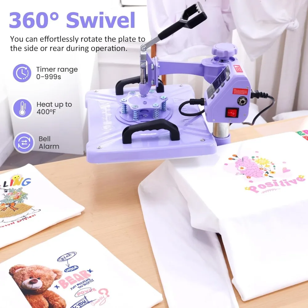 Máquina de prensa térmica 8 em 1 atualizada para camisetas 12X15 polegadas, 360 °   Máquina de prensa de camisas Swing Away para sublimação, multifuncional