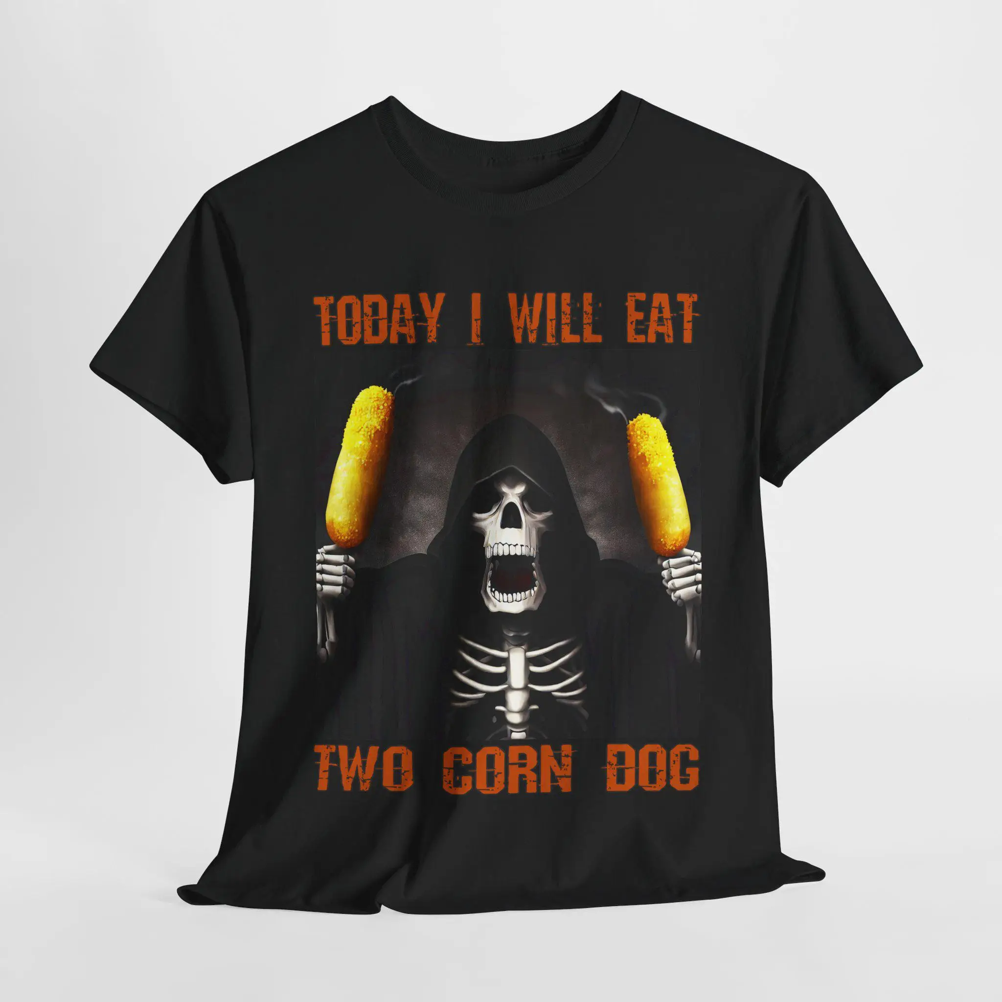 

Today I Will Eat Two Corn Dog Funny Skeleton Meme T-Shirt Men's and Women's Short Sleeve Cotton Tees Summer Shirt Men Clothing