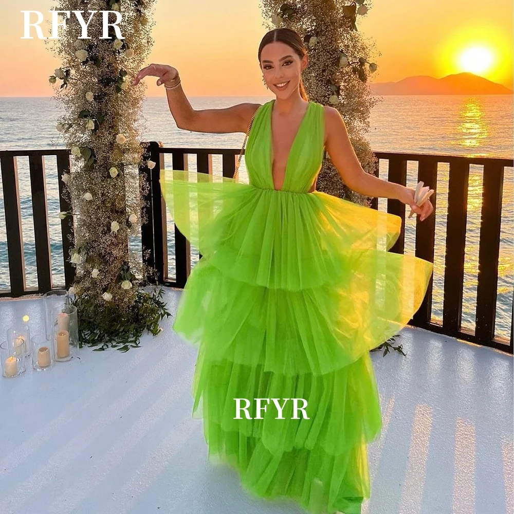 

RFYR сексуальные платья для выпускного вечера с v-образным вырезом, многослойное вечернее платье, платье для торжественных случаев, бальные платья принцессы, праздничное платье знаменитостей по индивидуальному заказу