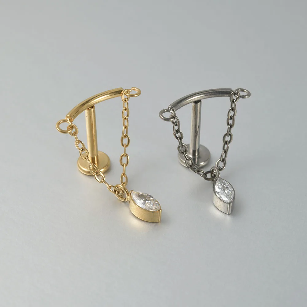 Dreamlee G23 Solid Titanium Chain Dangling Rook Helix Stud Inner Screw Flat Back Tragus Cartilage Earring Lobe Labret Piercing