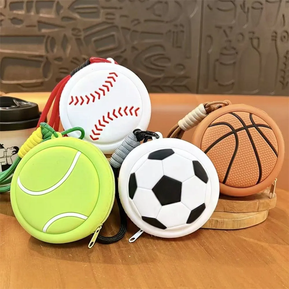 Baseball Sporty Ball Shaped Coin Purse Basketball Waterproof Headphone Pouch Small Size Trendy Storage Bag Gift Giving