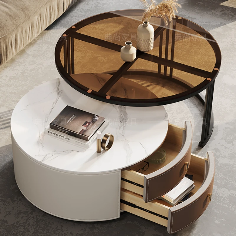 Round Hardcover Coffee Table Luxury Design Floor Modern Coffee Table Living Room Mesita Auxiliar Furniture For Home