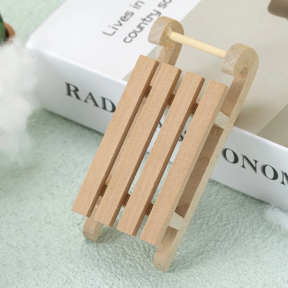 Mini Simulation Sledge 1/12 Wooden ModelSnow Sled Handmade Snow Sled Ornament Home Decor Crafts Doll House Accessories