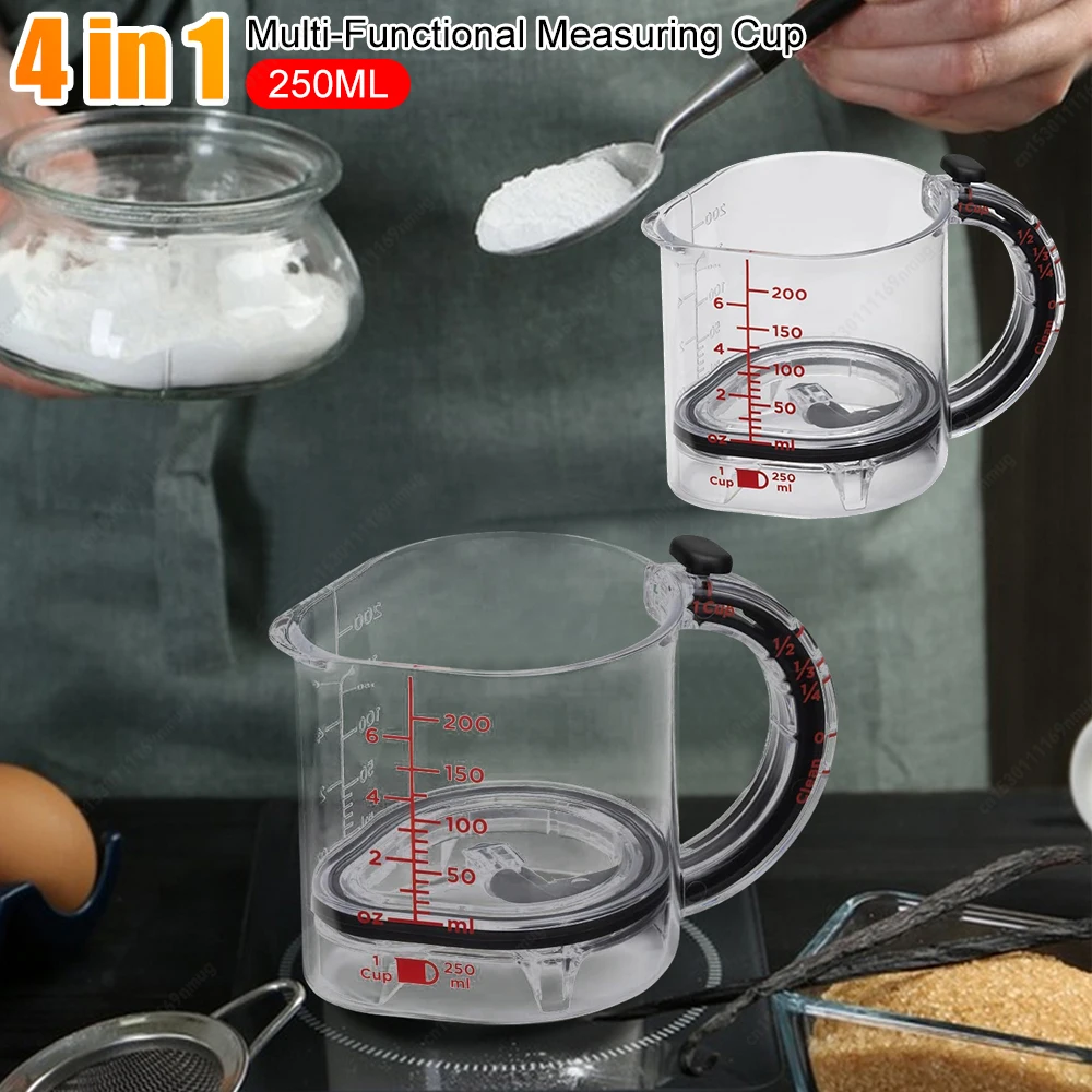 كوب قياس قابل للتعديل مع قاعدة ختم على شكل مكشطة كوب حساب قابل للتعديل 4 في 1 أدوات قياس للطهي