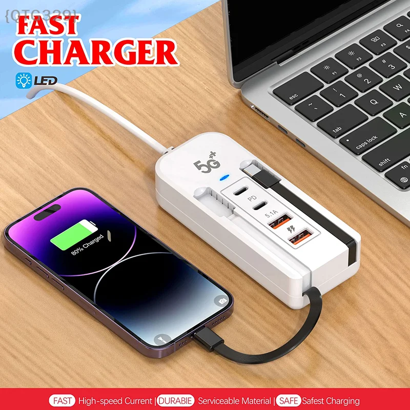 【No】4-Port USB-C Hub Charger | Dual PD Fast Charging with Extended Cable for Multi-Device Power Delivery